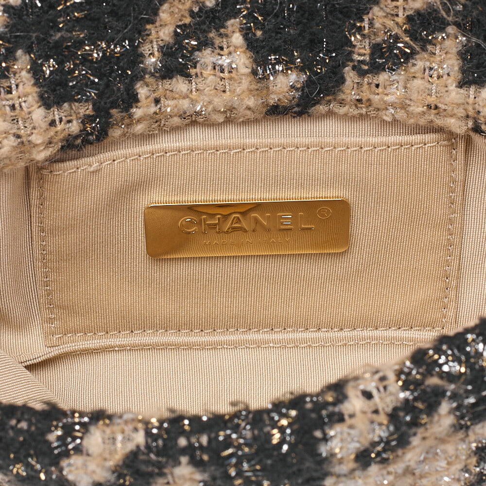 CHANEL Shoulder Bag Waist Bag Chanel 19 Matelasse Tweed Beige x Black Silver x Gold-Tone Hardware, Pre-Owned