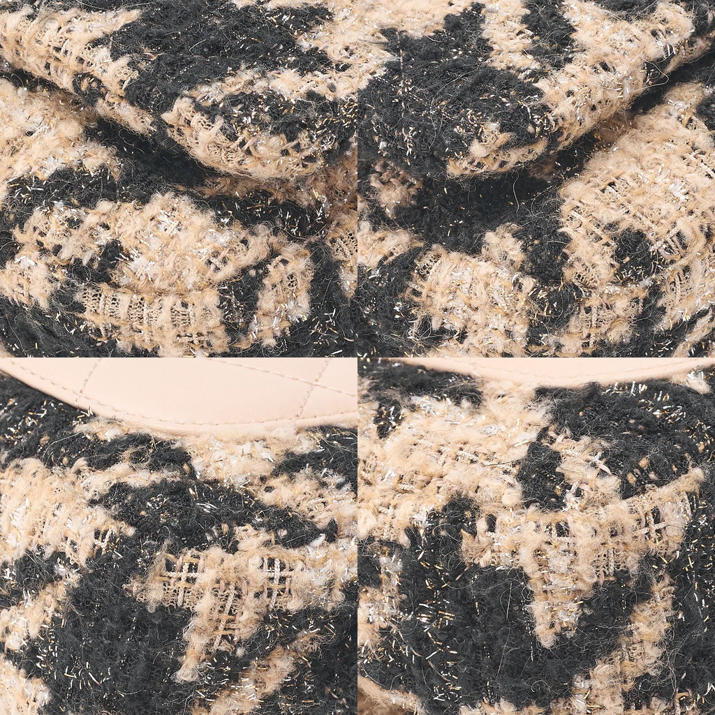 CHANEL Shoulder Bag Waist Bag Chanel 19 Matelasse Tweed Beige x Black Silver x Gold-Tone Hardware, Pre-Owned