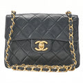 CHANEL Chain Shoulder Bag Mini Matelasse 18cm Turn Lock Lambskin Black Gold -Tone Hardware, Pre-Owned