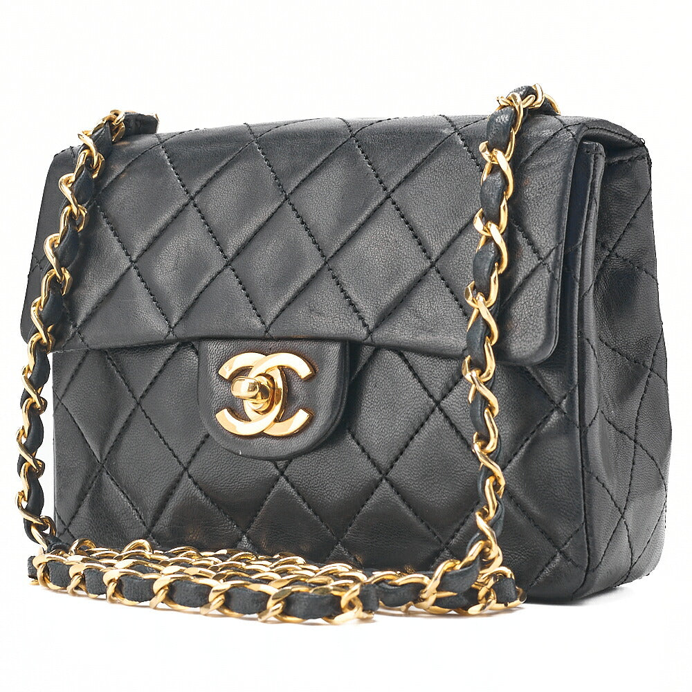 CHANEL Chain Shoulder Bag Mini Matelasse 18cm Turn Lock Lambskin Black Gold -Tone Hardware, Pre-Owned