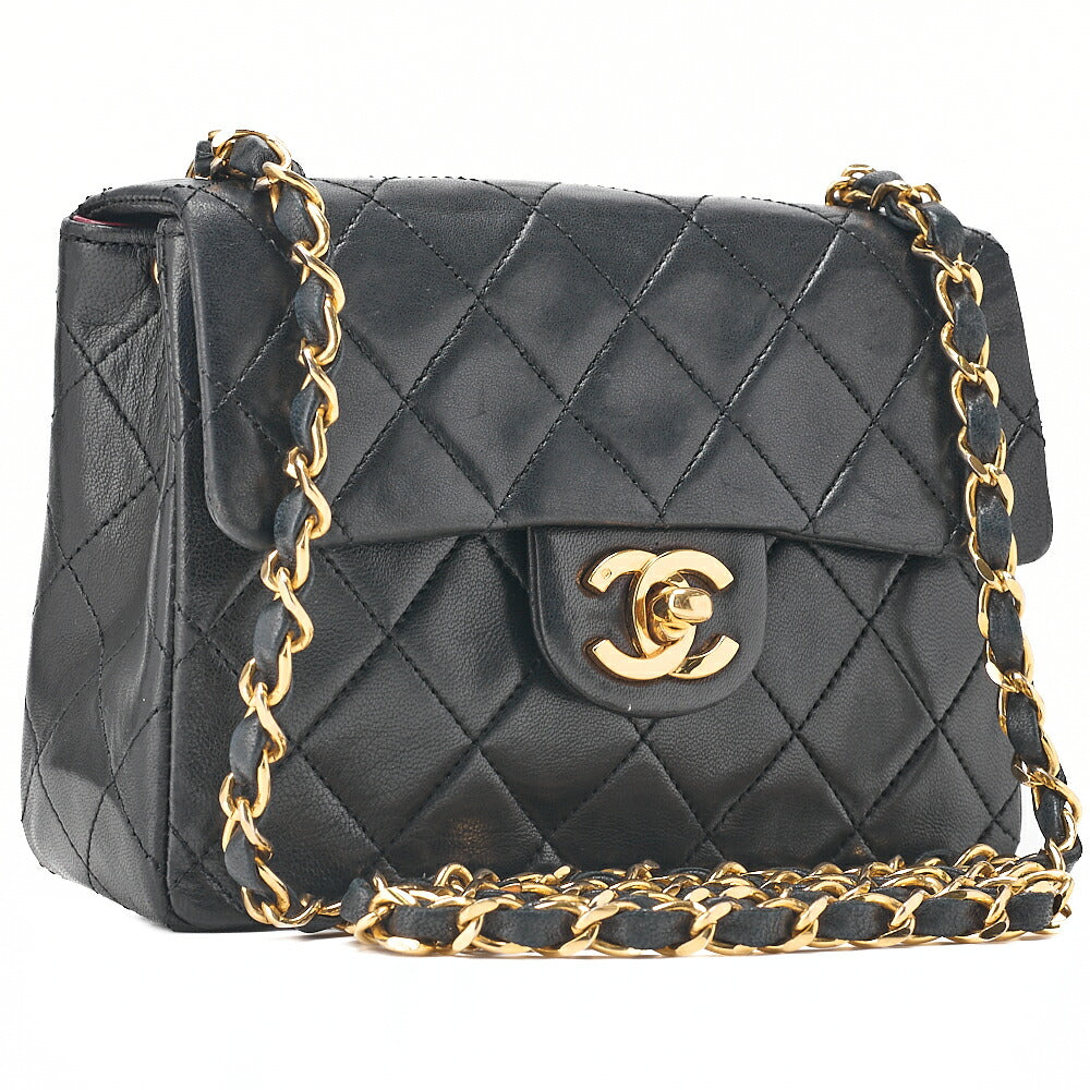 CHANEL Chain Shoulder Bag Mini Matelasse 18cm Turn Lock Lambskin Black Gold -Tone Hardware, Pre-Owned