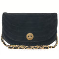 CHANEL Shoulder Bag Border Stitch Half Moon Push Lock Suede Black Gold-Tone Hardware, Pre-Owned