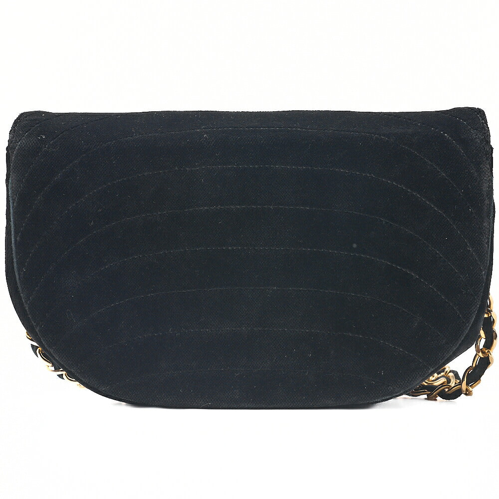 CHANEL Shoulder Bag Border Stitch Half Moon Push Lock Suede Black Gold-Tone Hardware, Pre-Owned