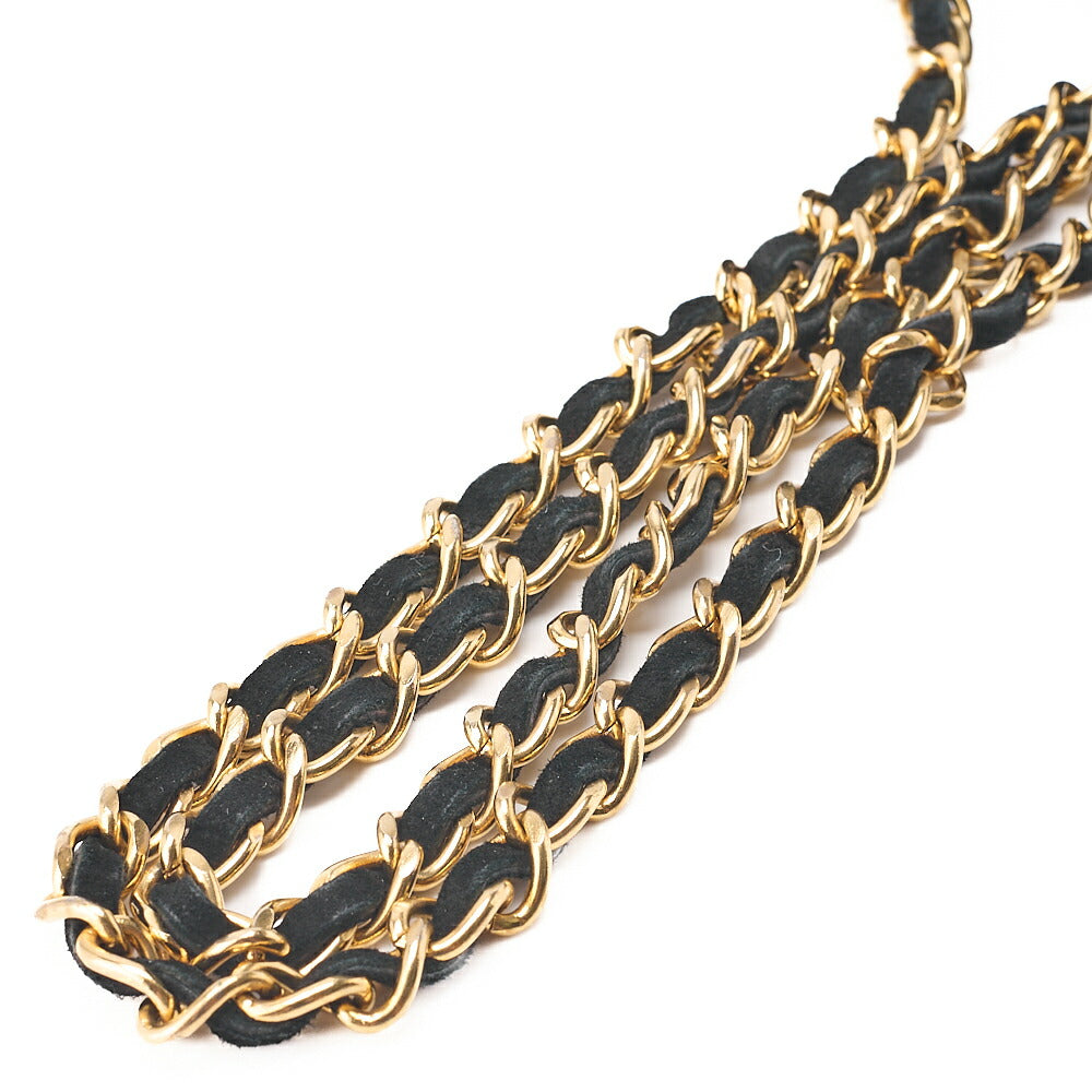 CHANEL Shoulder Bag Border Stitch Half Moon Push Lock Suede Black Gold-Tone Hardware, Pre-Owned