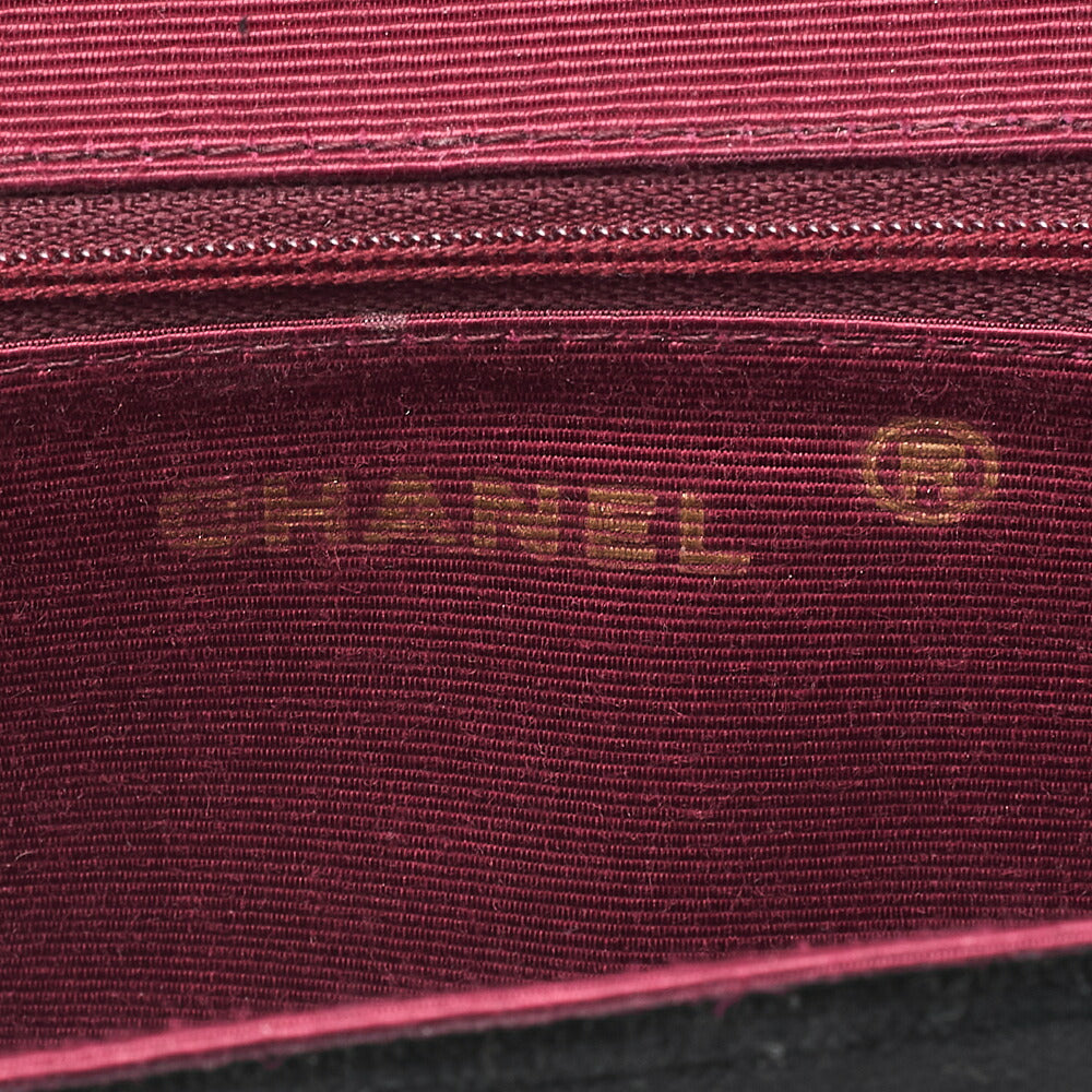CHANEL Shoulder Bag Border Stitch Half Moon Push Lock Suede Black Gold-Tone Hardware, Pre-Owned