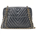 CHANEL Lambskin Chevron Chain Shoulder Bag with Charm Navy Gold-Tone Hardware, Pre-Owned