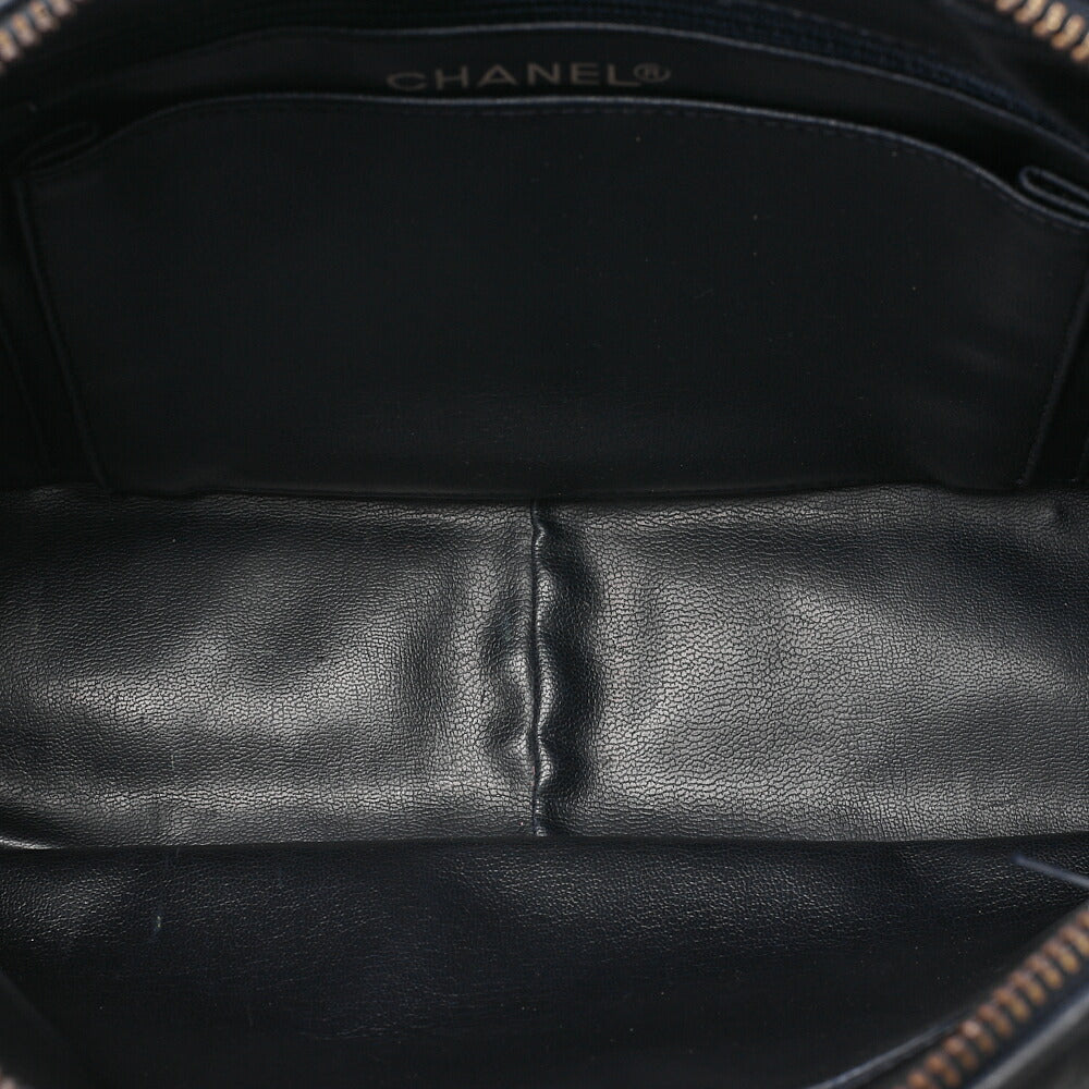 CHANEL Lambskin Chevron Chain Shoulder Bag with Charm Navy Gold-Tone Hardware, Pre-Owned