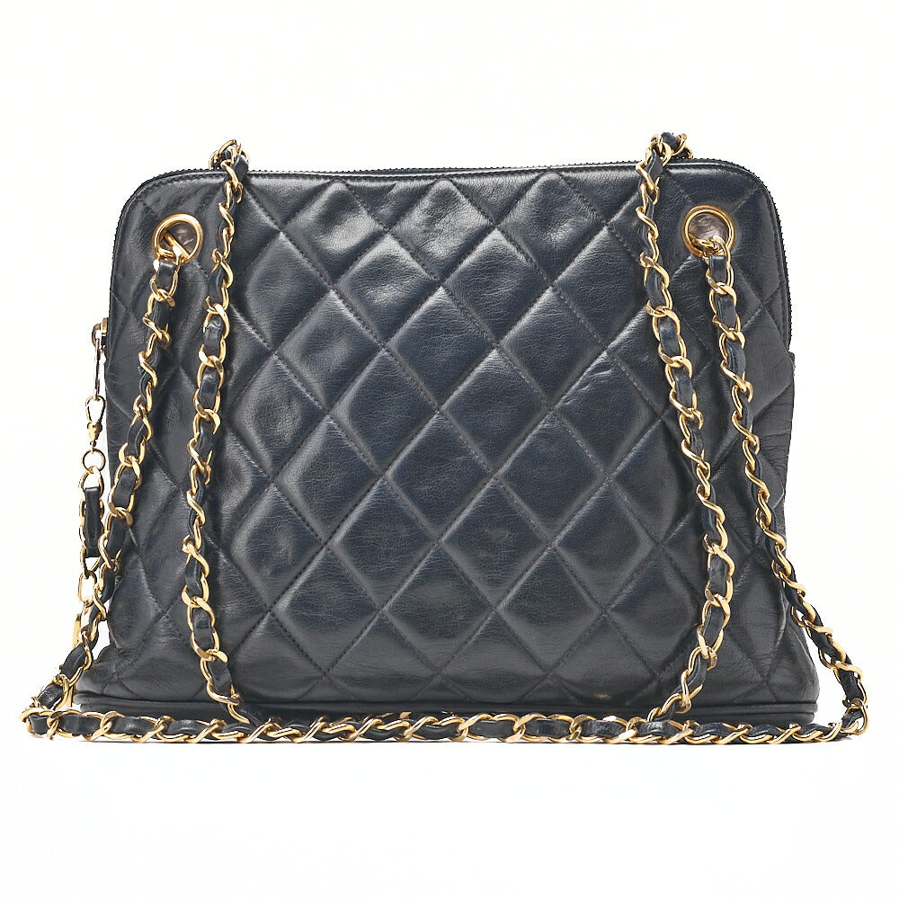 CHANEL Chanel Matelasse Plate Charm Chain Shoulder Lambskin Navy Gold-Tone Hardware, Pre-Owned