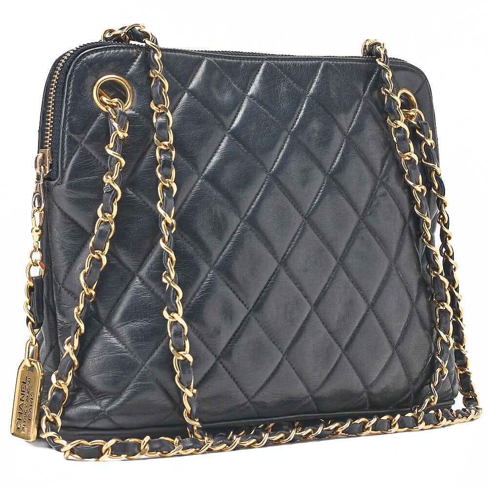 CHANEL Chanel Matelasse Plate Charm Chain Shoulder Lambskin Navy Gold-Tone Hardware, Pre-Owned