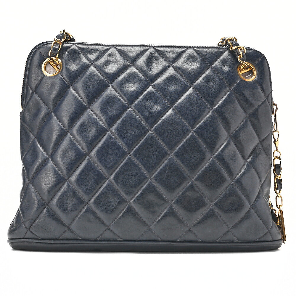 CHANEL Chanel Matelasse Plate Charm Chain Shoulder Lambskin Navy Gold-Tone Hardware, Pre-Owned