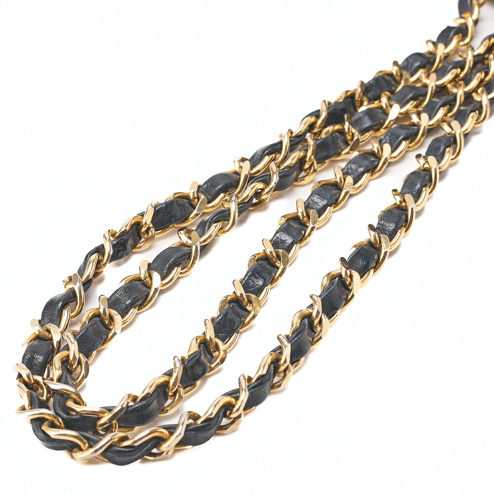 CHANEL Chanel Matelasse Plate Charm Chain Shoulder Lambskin Navy Gold-Tone Hardware, Pre-Owned