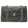CHANEL Lambskin Matelasse 27cm Paris Limited Double Flap Shoulder Bag Black Gold-Tone Hardware, Pre-Owned