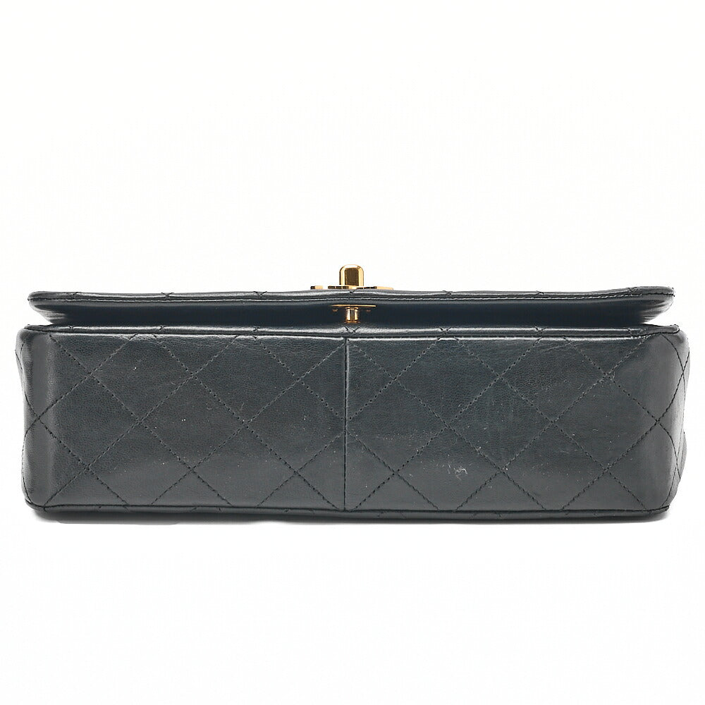 CHANEL Lambskin Matelasse Full Flap Turn Lock Chain Shoulder Black Gold-Tone Hardware, Pre-Owned