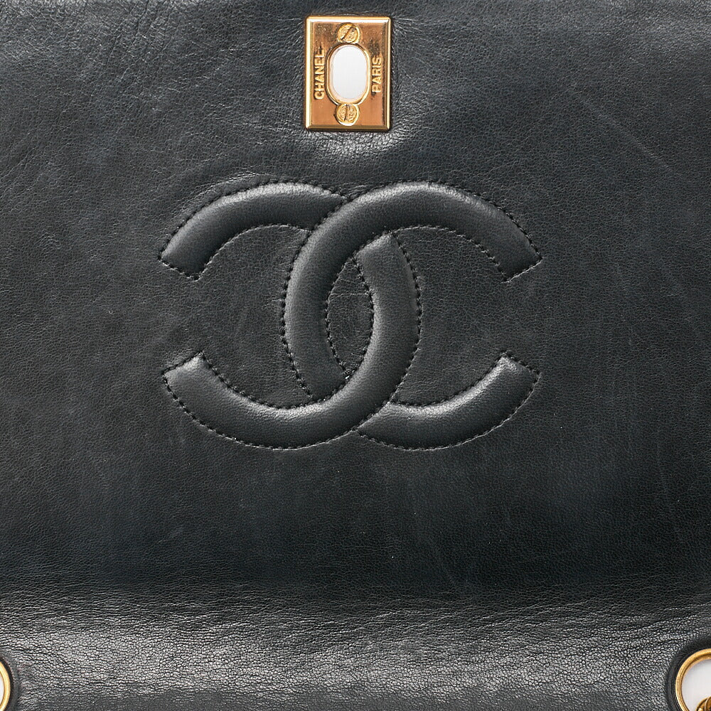 CHANEL Lambskin Matelasse Full Flap Turn Lock Chain Shoulder Black Gold-Tone Hardware, Pre-Owned