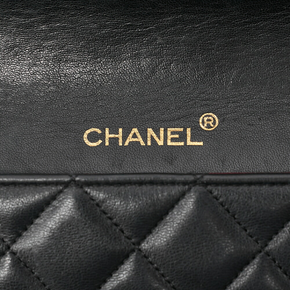 CHANEL Lambskin Matelasse Full Flap Turn Lock Chain Shoulder Black Gold-Tone Hardware, Pre-Owned