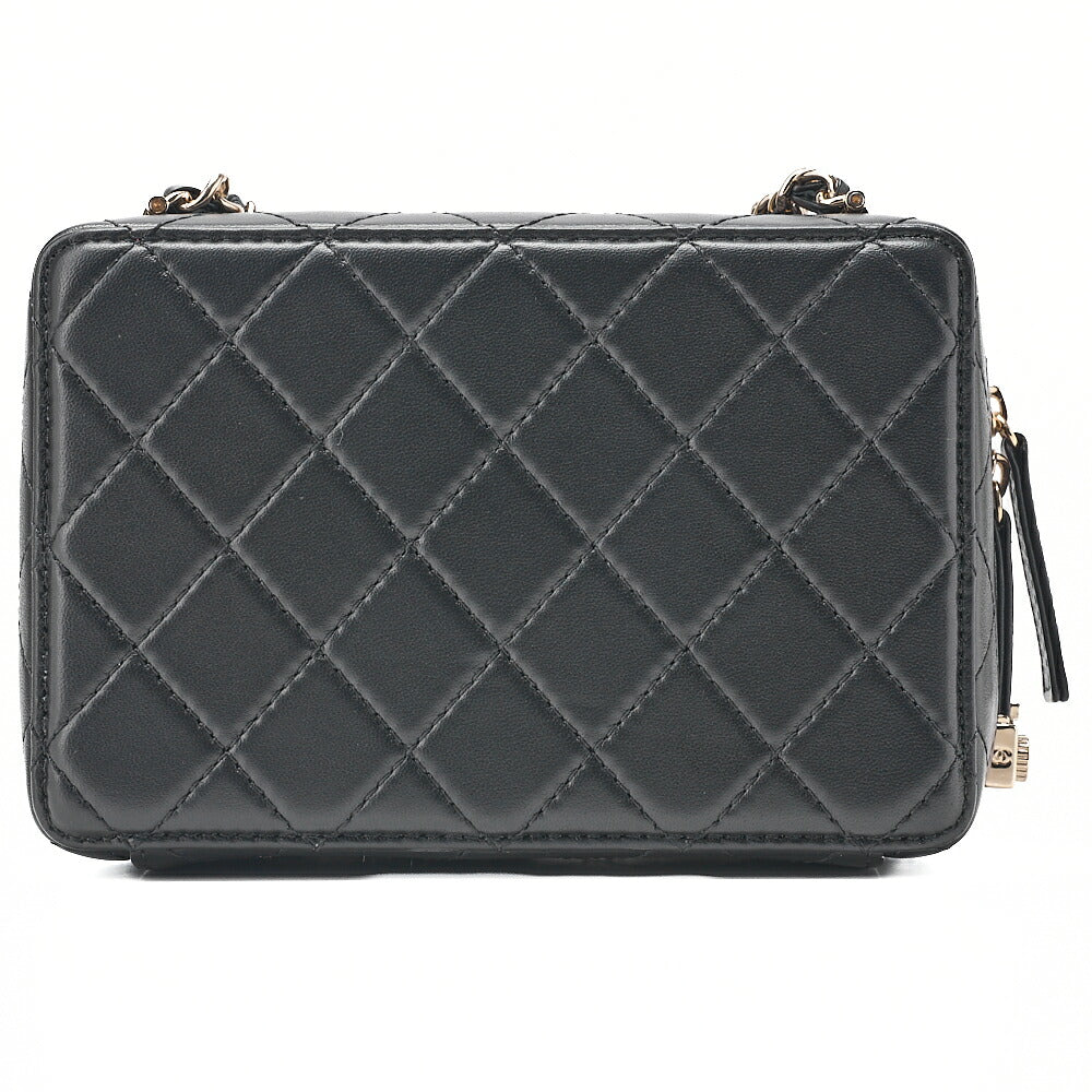 CHANEL Chain Shoulder Bag Matelasse Camera Bag Lambskin Black Gold-Tone Hardware, Pre-Owned