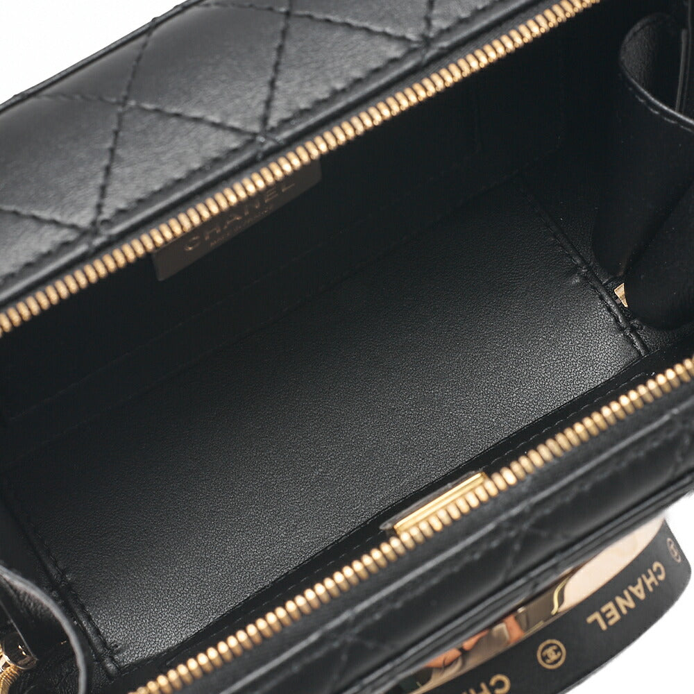 CHANEL Chain Shoulder Bag Matelasse Camera Bag Lambskin Black Gold-Tone Hardware, Pre-Owned