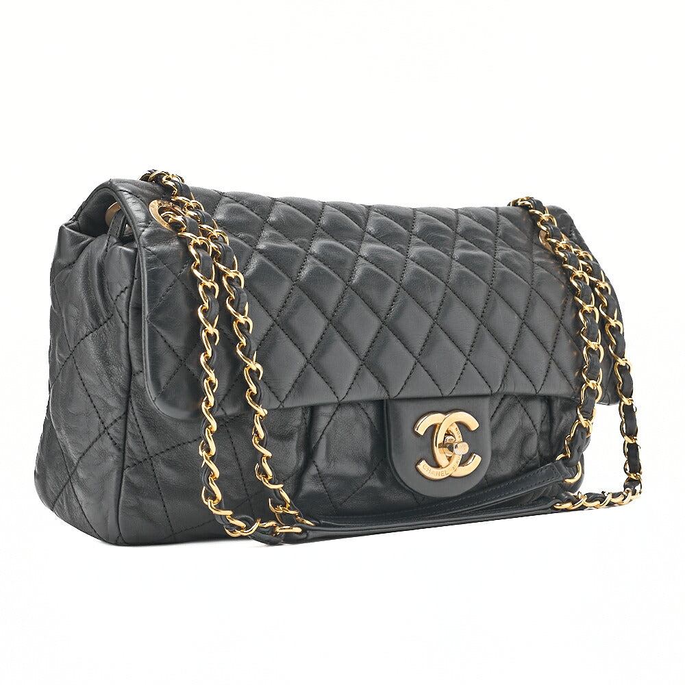 CHANEL Sparkle Leather Matelasse Single Chain Shoulder Black Gold-Tone Hardware, Pre-Owned