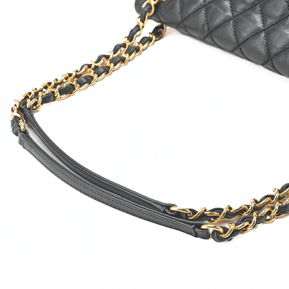 CHANEL Sparkle Leather Matelasse Single Chain Shoulder Black Gold-Tone Hardware, Pre-Owned