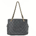 CHANEL Tote Bag Matelasse Caviar Skin Coco Mark PTT Double Chain Tote Black Gold-Tone Hardware, Pre-Owned