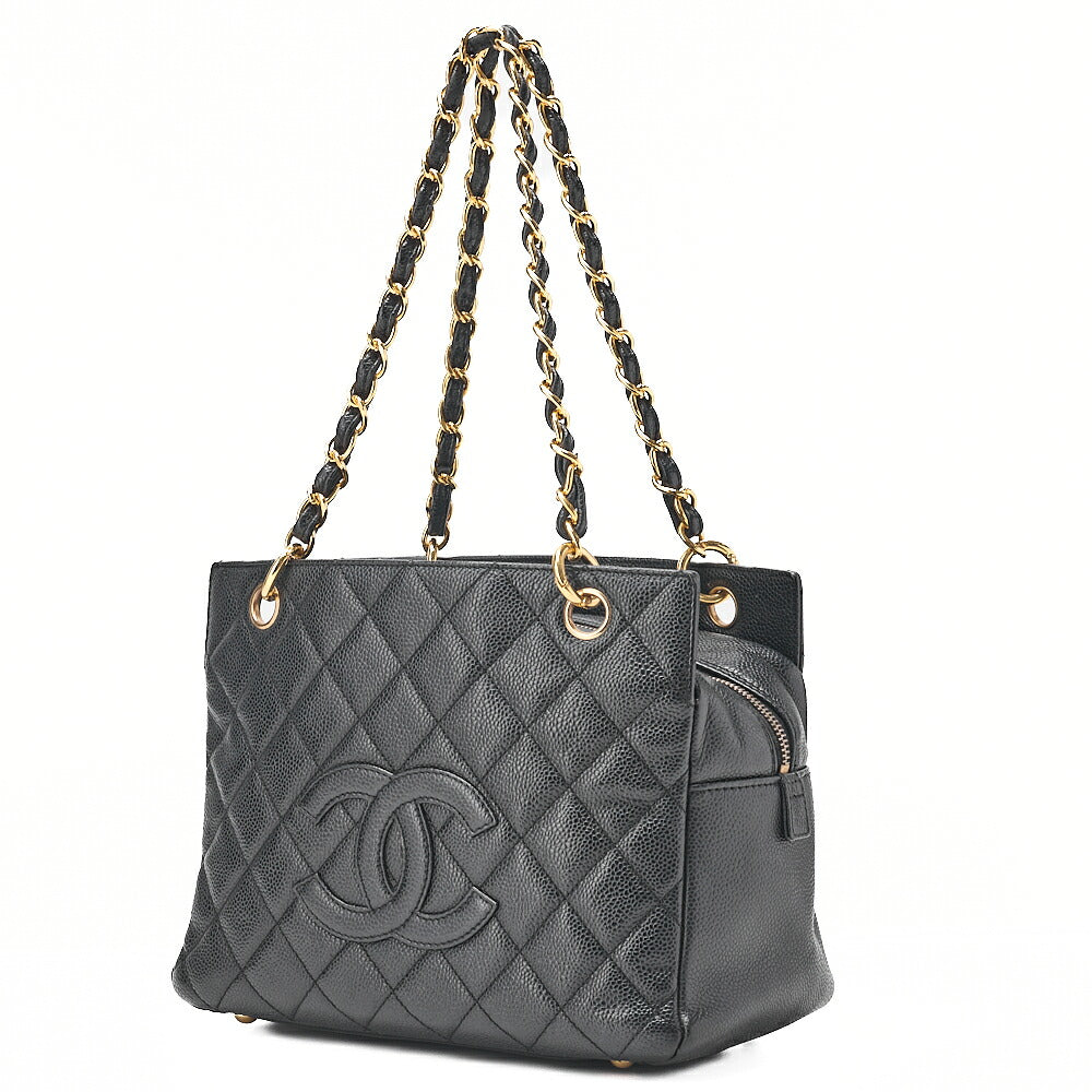 CHANEL Tote Bag Matelasse Caviar Skin Coco Mark PTT Double Chain Tote Black Gold-Tone Hardware, Pre-Owned