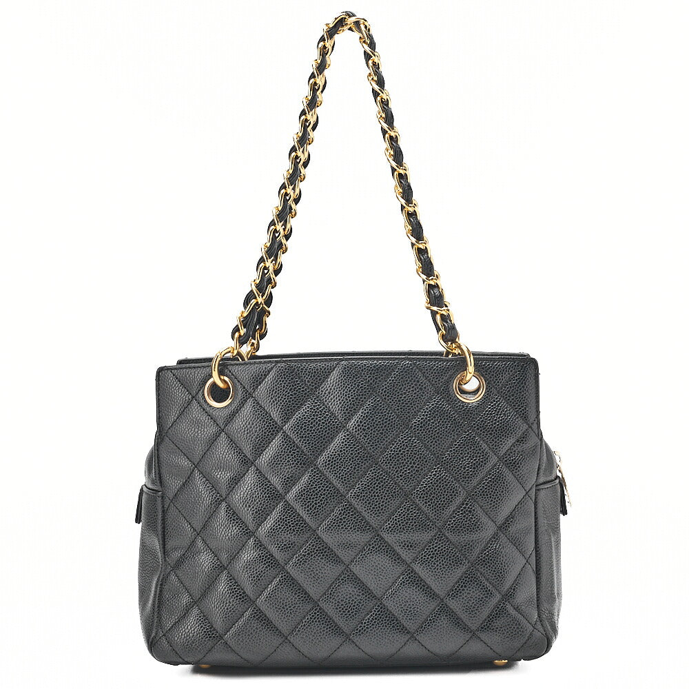 CHANEL Tote Bag Matelasse Caviar Skin Coco Mark PTT Double Chain Tote Black Gold-Tone Hardware, Pre-Owned