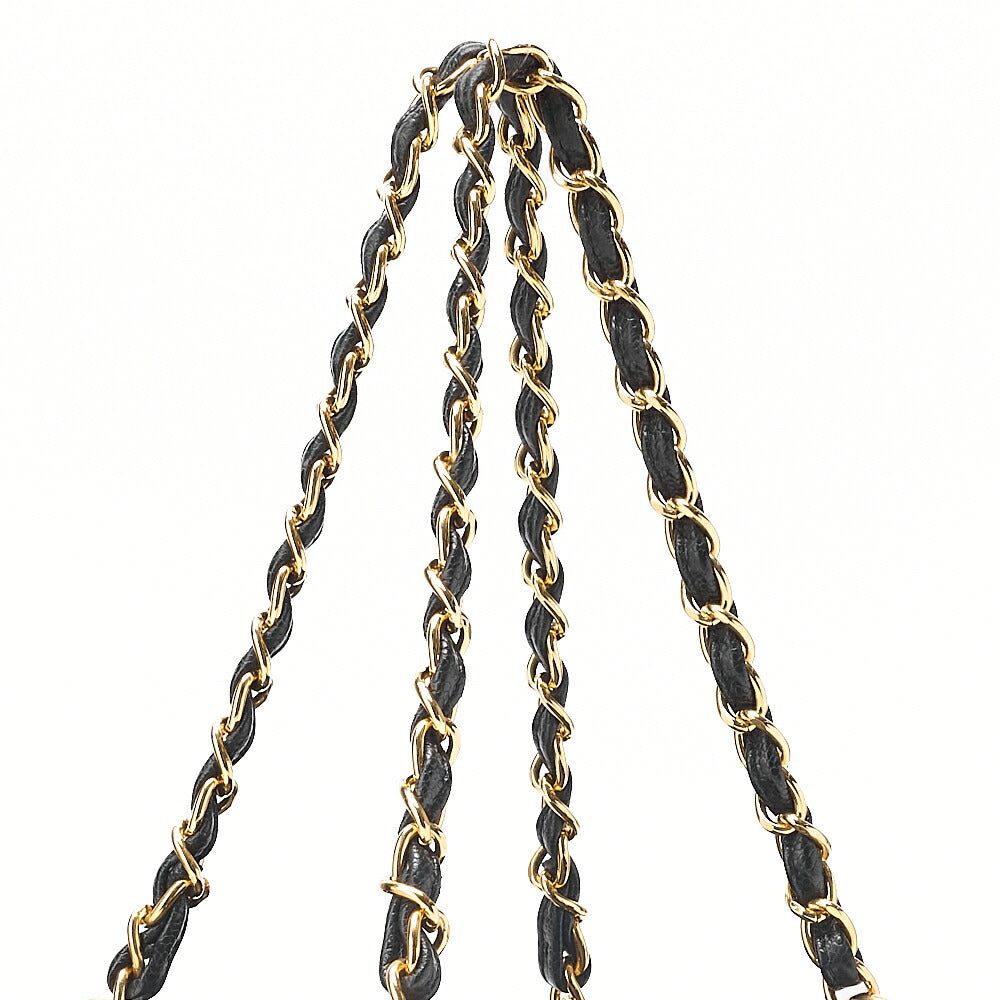 CHANEL Tote Bag Matelasse Caviar Skin Coco Mark PTT Double Chain Tote Black Gold-Tone Hardware, Pre-Owned