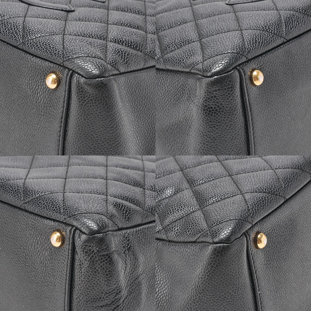 CHANEL Tote Bag Matelasse Caviar Skin Coco Mark PTT Double Chain Tote Black Gold-Tone Hardware, Pre-Owned