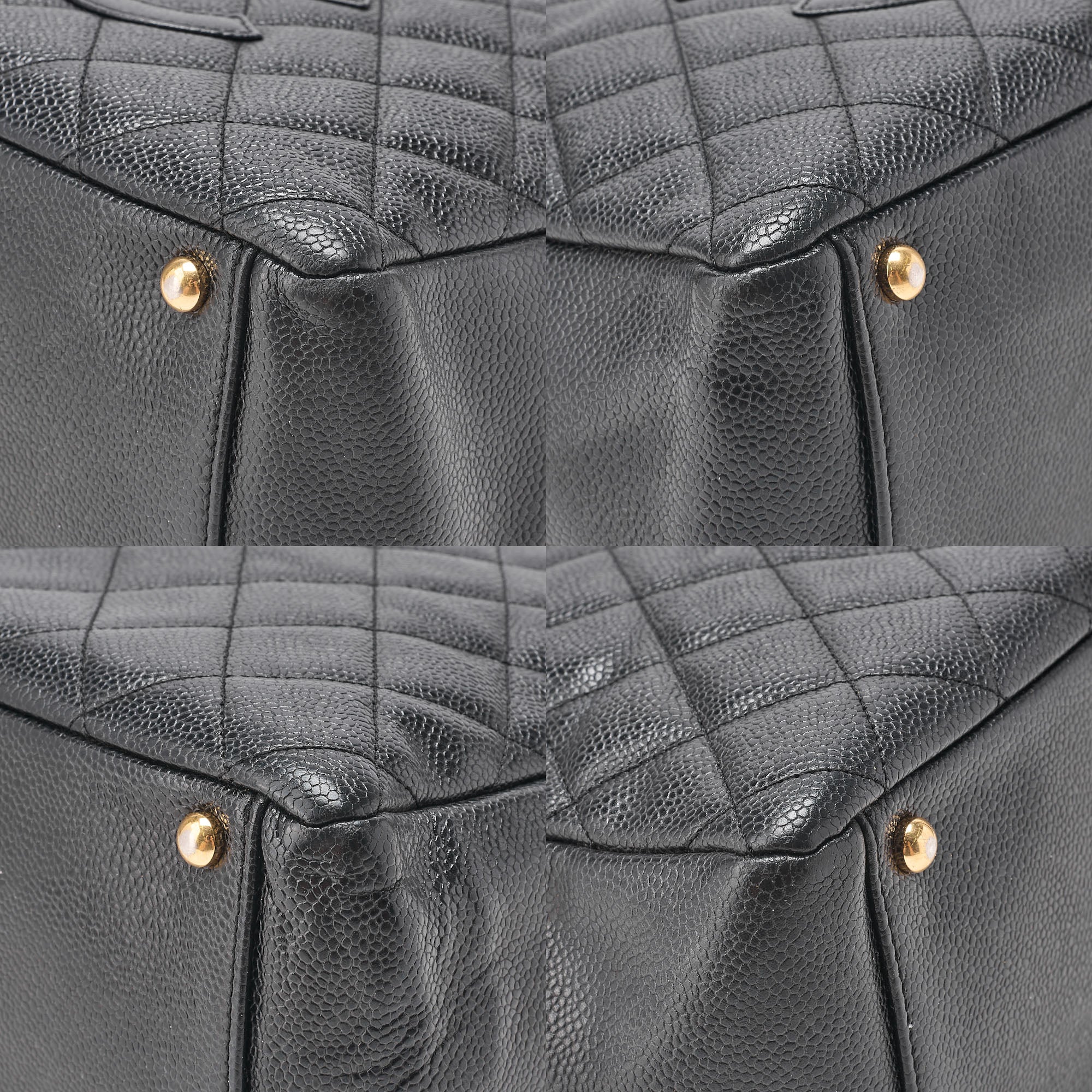 CHANEL Tote Bag Matelasse Caviar Skin Coco Mark PTT Double Chain Tote Black Gold-Tone Hardware, Pre-Owned
