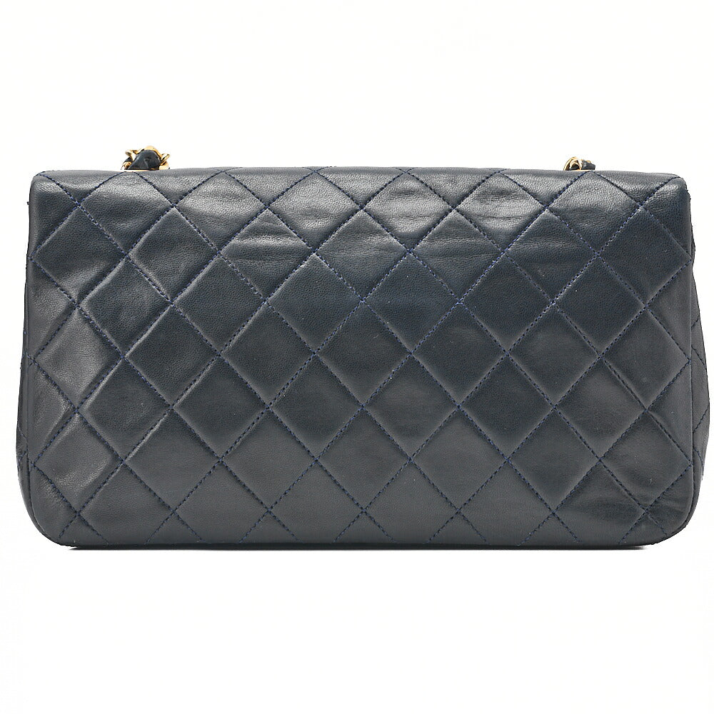 CHANEL Lambskin Matelasse Full Flap Turn Lock Chain Shoulder Navy Gold-Tone Hardware, Pre-Owned