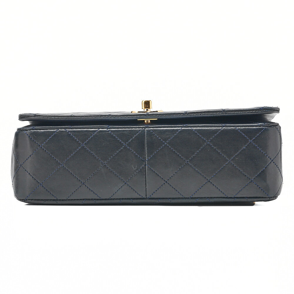 CHANEL Lambskin Matelasse Full Flap Turn Lock Chain Shoulder Navy Gold-Tone Hardware, Pre-Owned