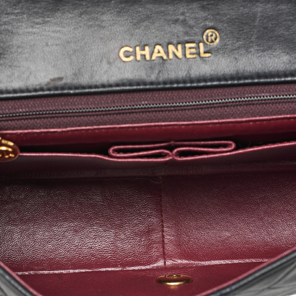 CHANEL Lambskin Matelasse Full Flap Turn Lock Chain Shoulder Navy Gold-Tone Hardware, Pre-Owned