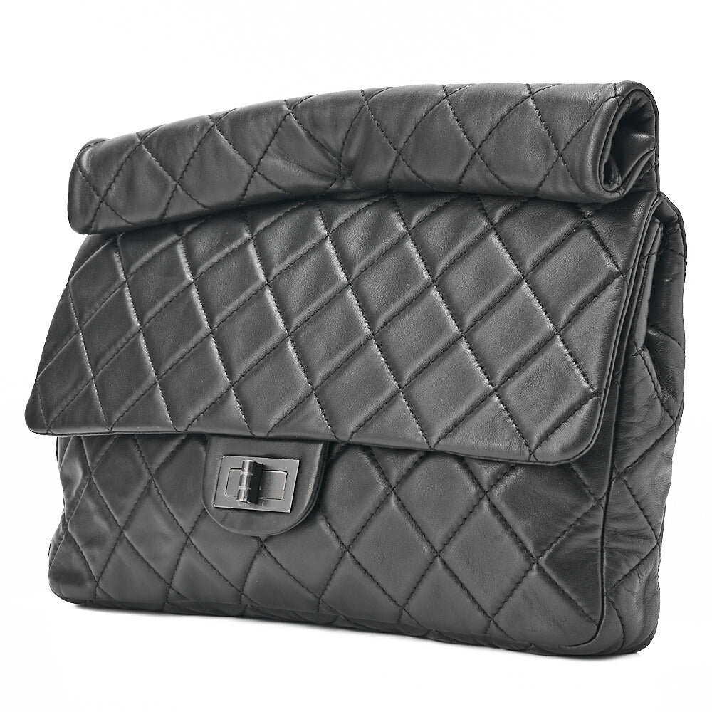 CHANEL Lambskin Matelasse 2.55 Lock Clutch Bag Silver-Tone Hardware, Pre-Owned