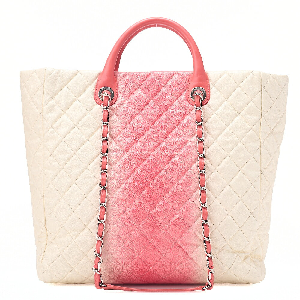 CHANEL 2-way Chain Shoulder Bag Matelasse Caviar Skin Coco Charm Pink x White Silver-Tone Hardware, Pre-Owned
