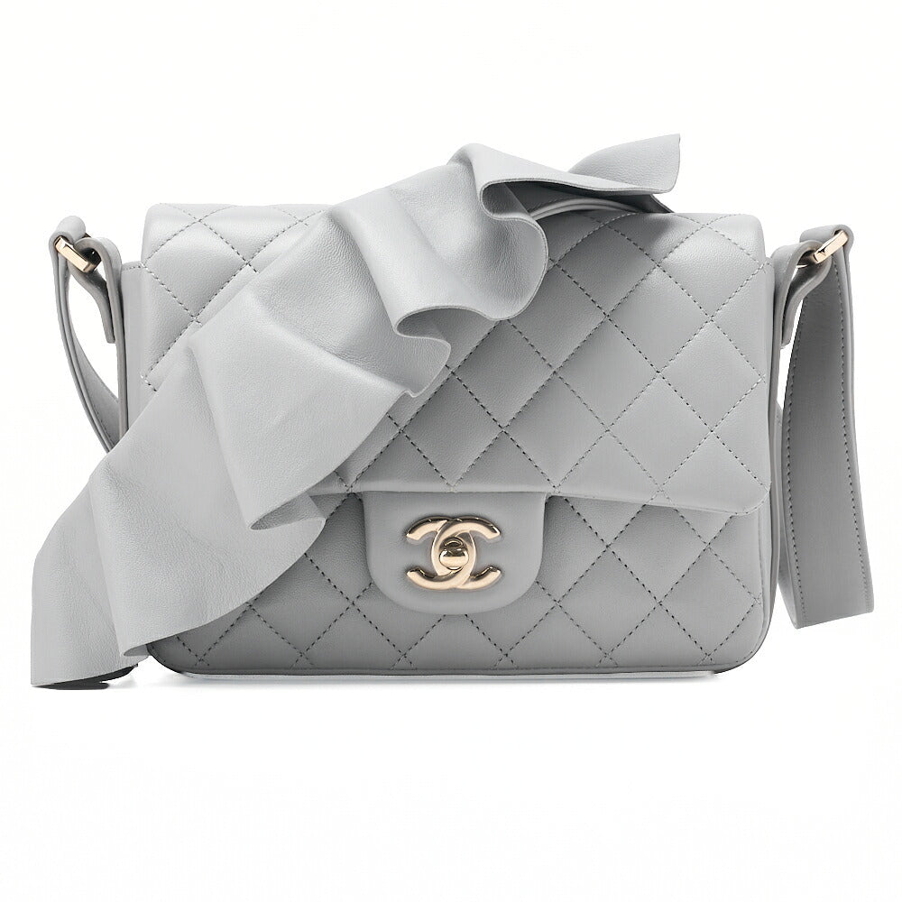 CHANEL Shoulder Bag Minimat Lass? 20cm Lambskin Cool Gray Silver-Tone Hardware, Pre-Owned