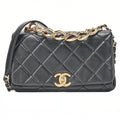 CHANEL Chain Shoulder Bag Matelasse 23cm Single Flap Lambskin Black Gold-Tone Hardware, Pre-Owned