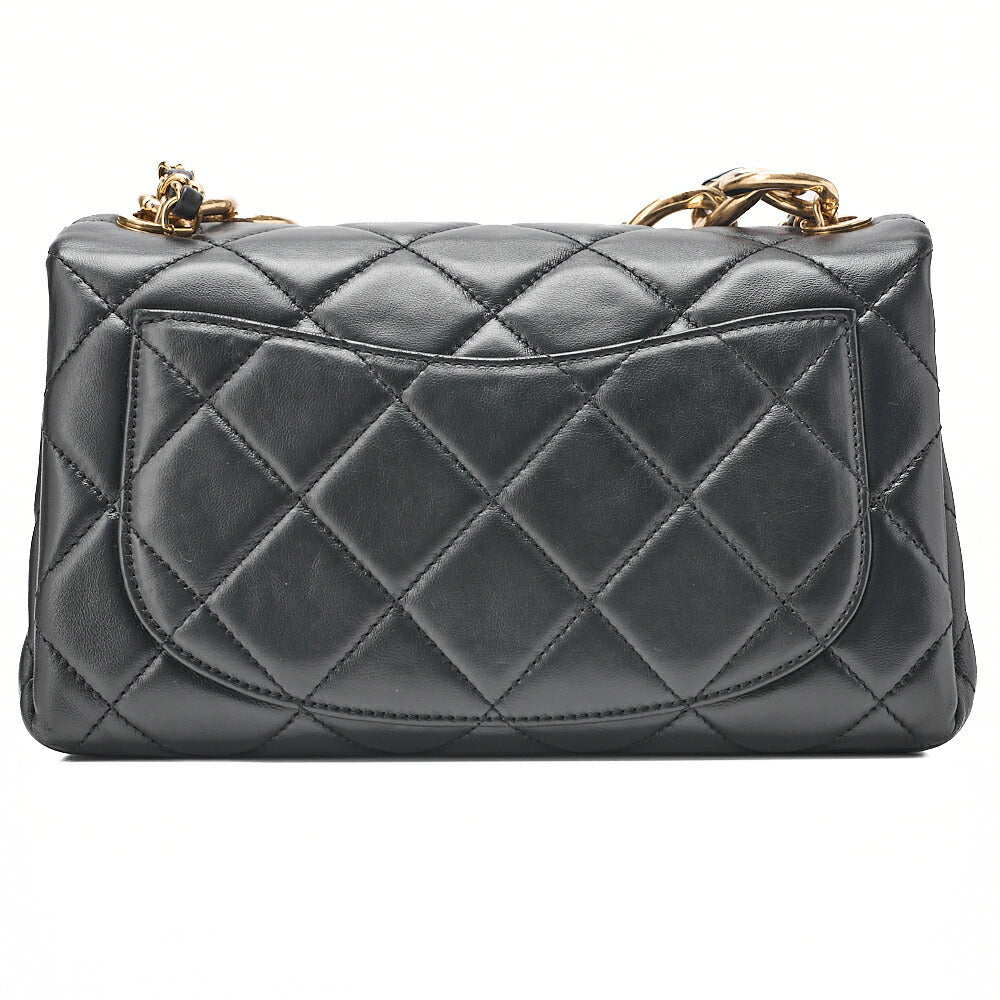 CHANEL Chain Shoulder Bag Matelasse 23cm Single Flap Lambskin Black Gold-Tone Hardware, Pre-Owned
