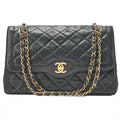 CHANEL Lambskin Matelasse 25cm Paris Limited Double Flap Shoulder Bag Black Gold-Tone Hardware, Pre-Owned