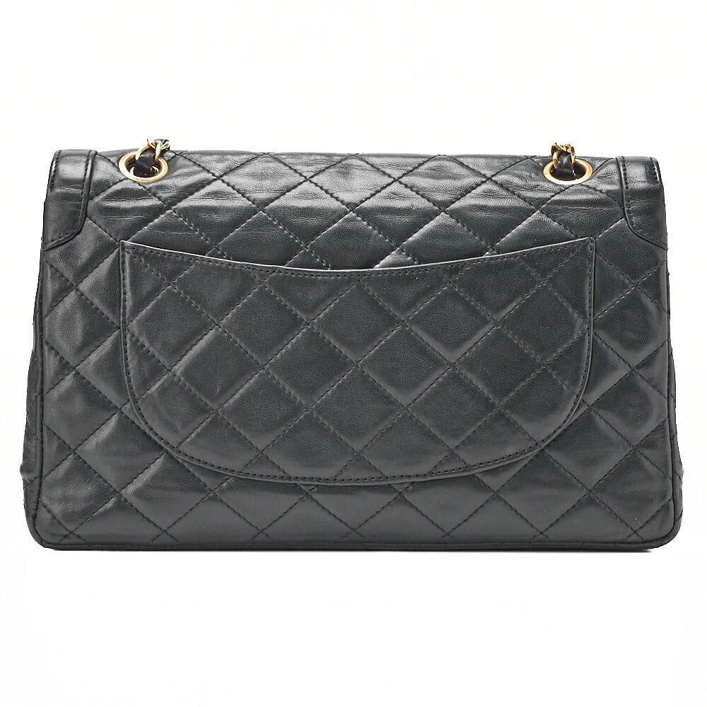 CHANEL Lambskin Matelasse 25cm Paris Limited Double Flap Shoulder Bag Black Gold-Tone Hardware, Pre-Owned