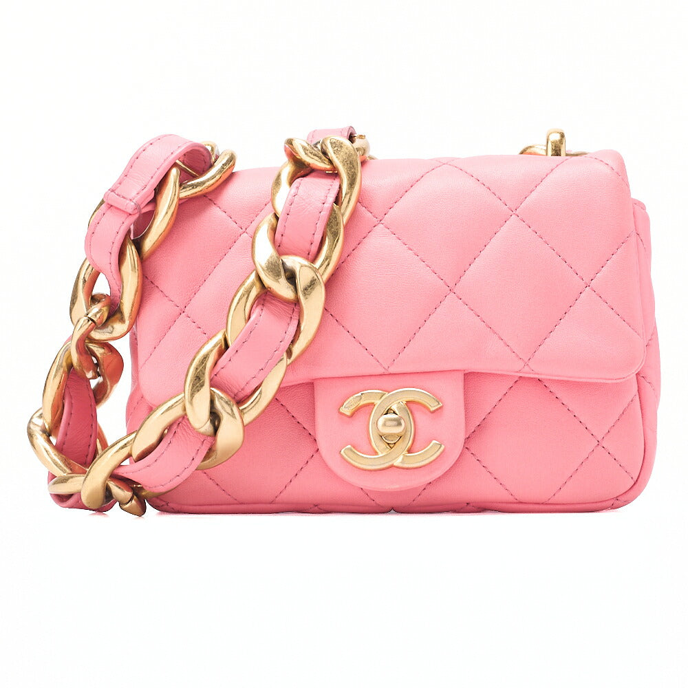 CHANEL Lambskin Minimat Telass? Single Giant Chain Shoulder Pink Gold-Tone Hardware, Pre-Owned