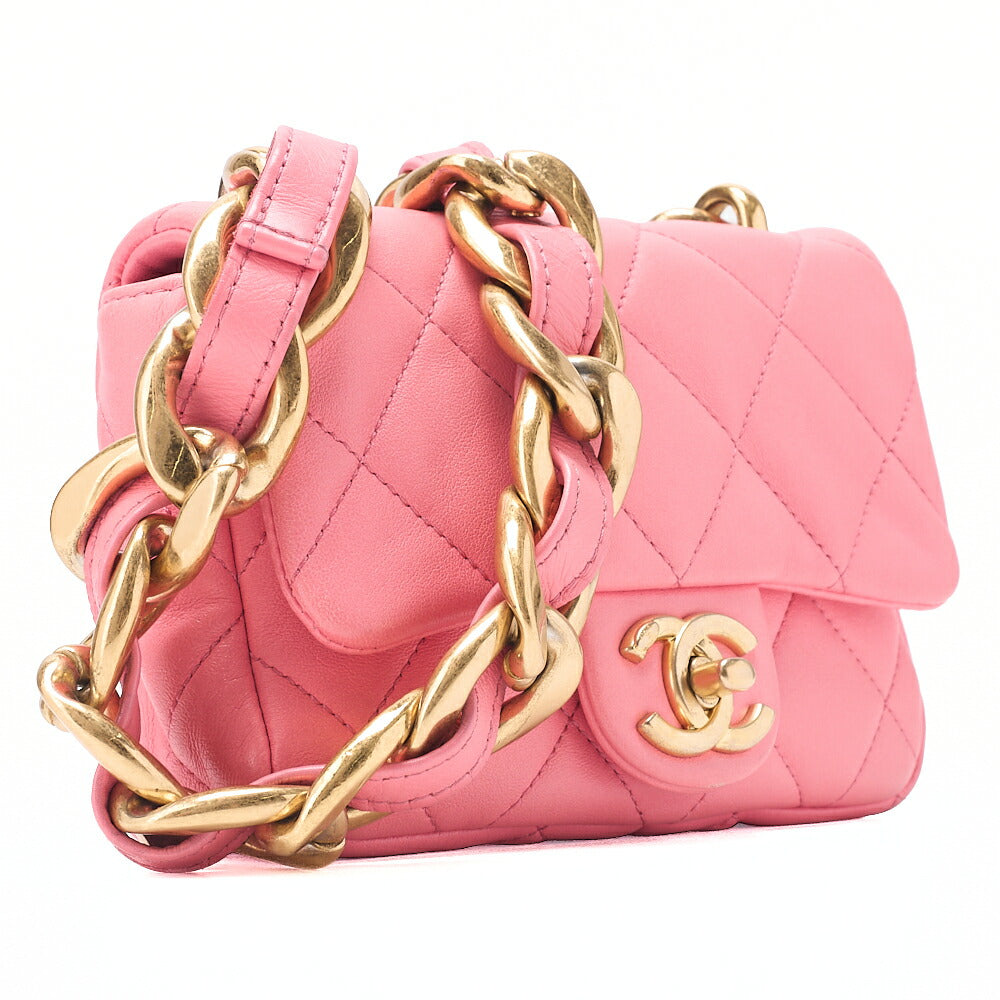 CHANEL Lambskin Minimat Telass? Single Giant Chain Shoulder Pink Gold-Tone Hardware, Pre-Owned
