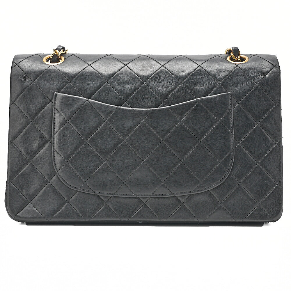 CHANEL Lambskin Matelasse 25cm Double Flap Chain Shoulder Black Gold-Tone Hardware, Pre-Owned