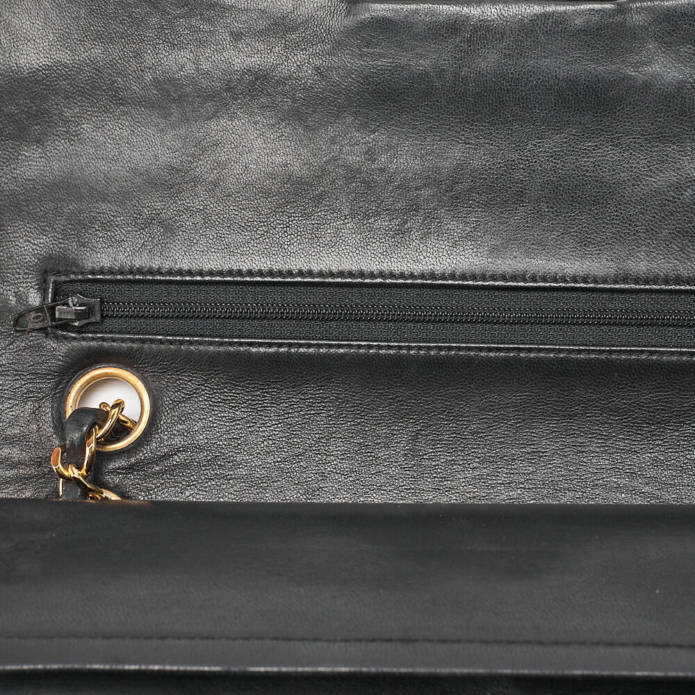 CHANEL Lambskin Matelasse 25cm Double Flap Chain Shoulder Black Gold-Tone Hardware, Pre-Owned