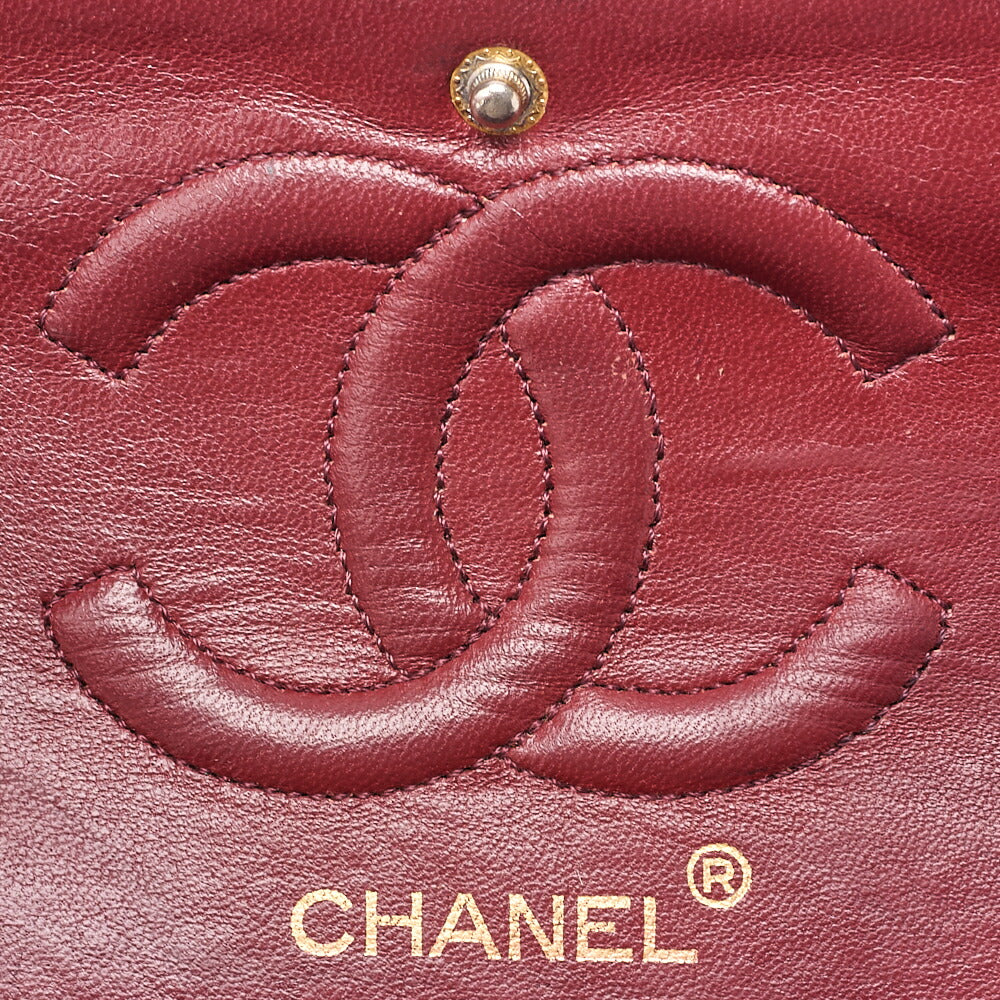 CHANEL Lambskin Matelasse 25cm Double Flap Chain Shoulder Black Gold-Tone Hardware, Pre-Owned
