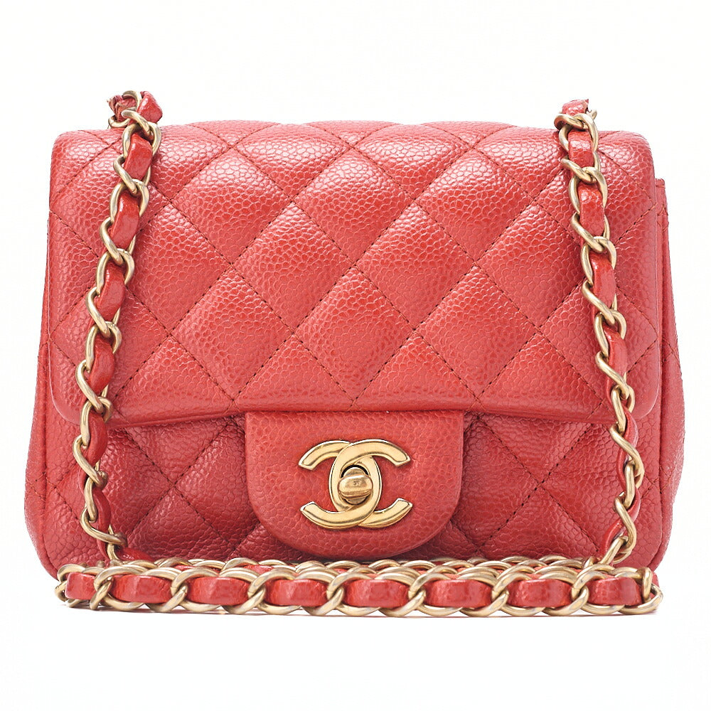 CHANEL Chain Shoulder Bag Minimat Telass? 17cm Caviar Skin Red Gold-Tone Hardware, Pre-Owned