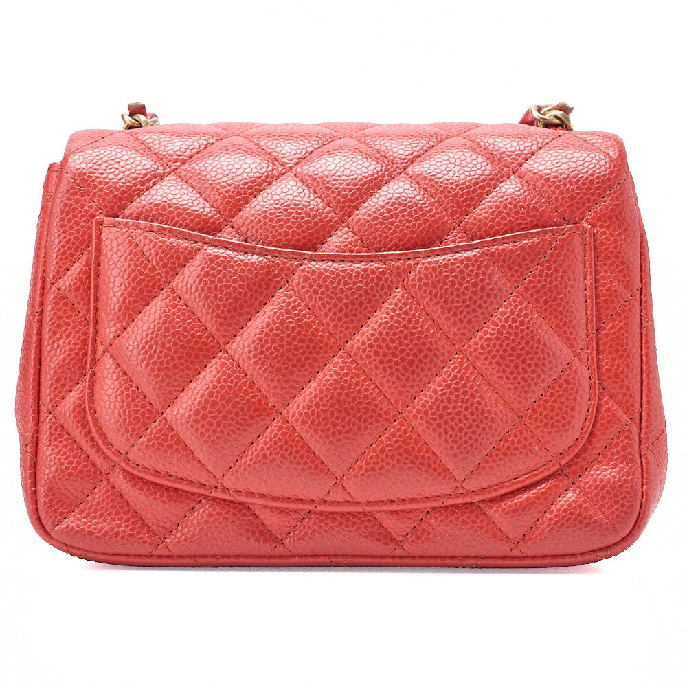 CHANEL Chain Shoulder Bag Minimat Telass? 17cm Caviar Skin Red Gold-Tone Hardware, Pre-Owned