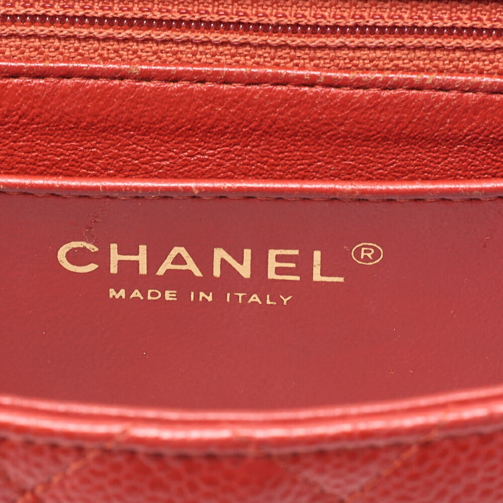 CHANEL Chain Shoulder Bag Minimat Telass? 17cm Caviar Skin Red Gold-Tone Hardware, Pre-Owned