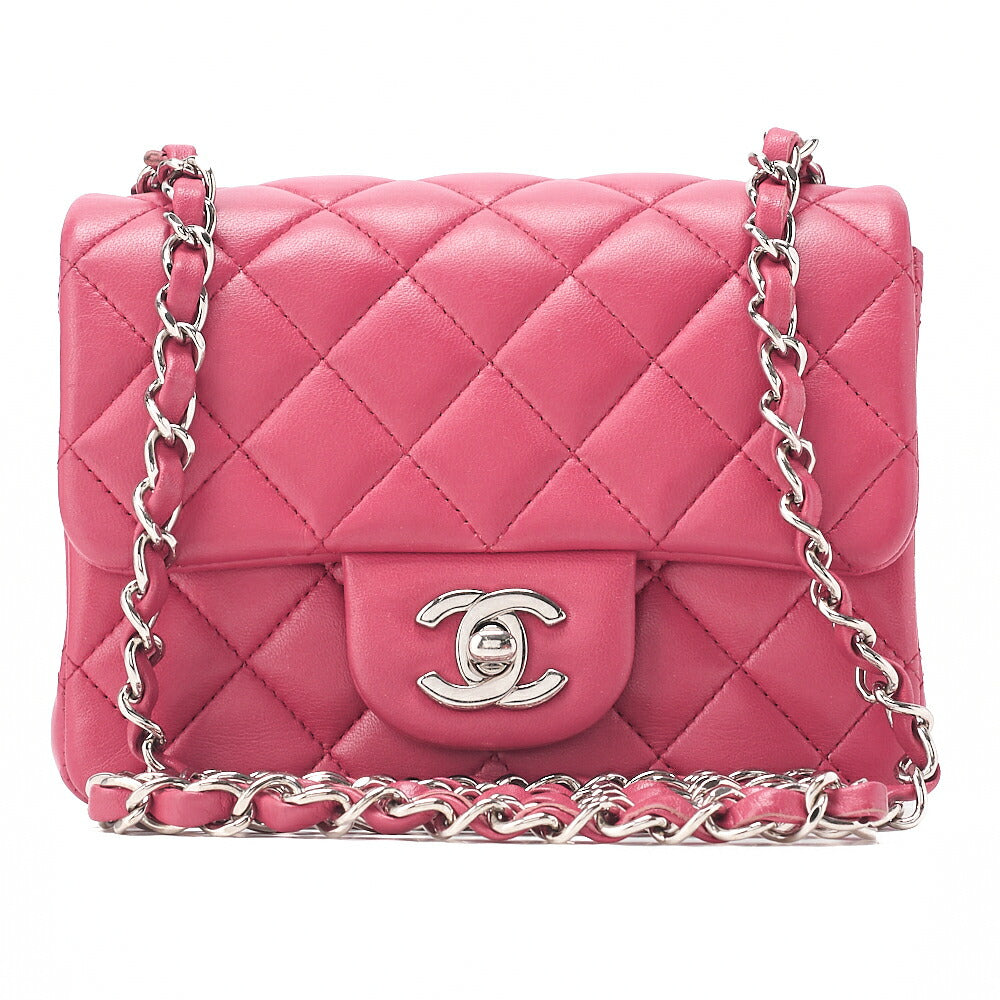 CHANEL Chain Shoulder Bag Minima Telass? 17cm Lambskin Pink Silver-Tone Hardware, Pre-Owned