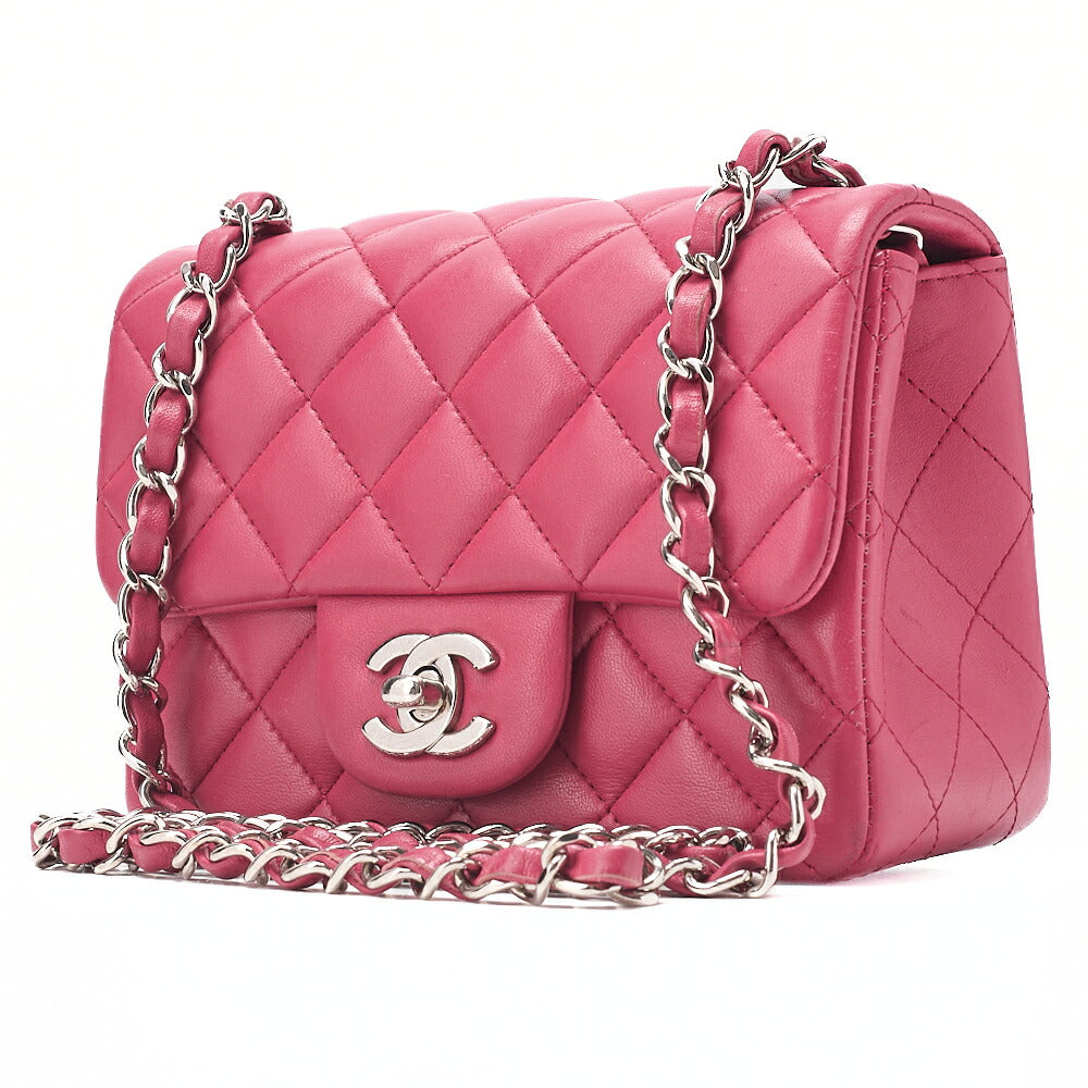 CHANEL Chain Shoulder Bag Minima Telass? 17cm Lambskin Pink Silver-Tone Hardware, Pre-Owned