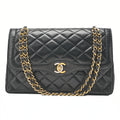 CHANEL Lambskin Matelasse 26cm Paris Limited Double Flap Shoulder Bag Black Gold-Tone Hardware, Pre-Owned